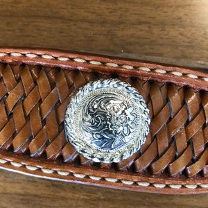 Leather belt with concho, screwed in belt 36” long